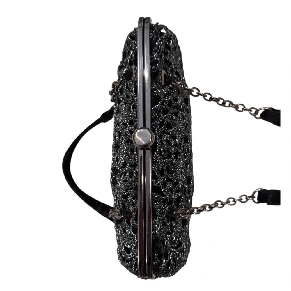 ADRIANNA PAPELL Black Velvet Lace Evening Bag